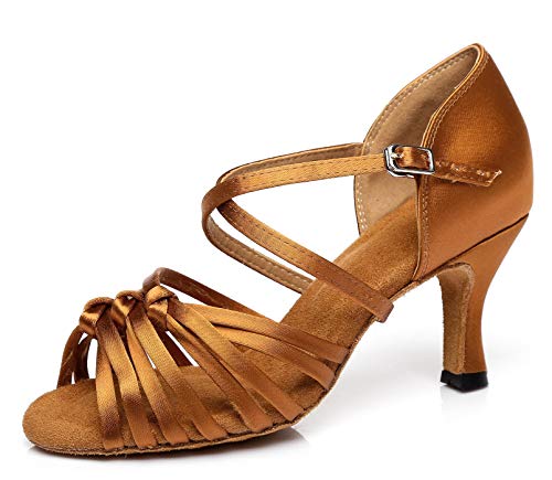 MINITOO Damen Latein Salsa Knoten Ankle Strap Satin Sport Tanzschuhe Bronze EU 39 von MINITOO