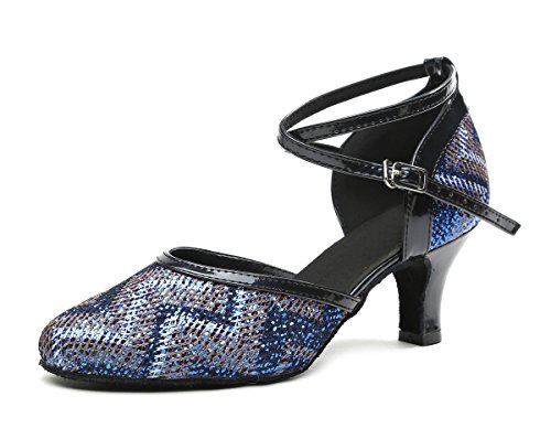 MINITOO Damen Latein Salsa Leopard Ankle Strap Blau Synthetik Tango Tanzschuhe Prom Pumps EU 38 von MINITOO