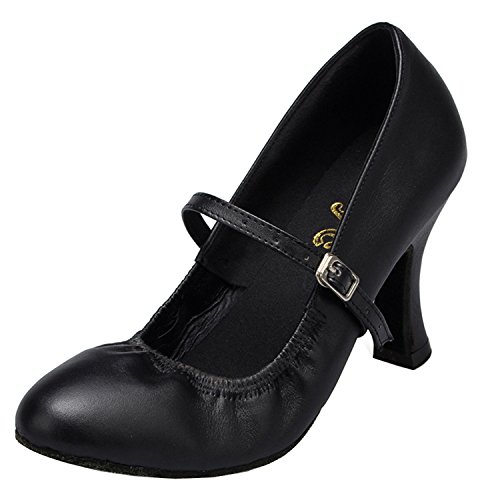 MINITOO Damen Latein Salsa Mary Jane Closed Toe Schwarz Glattleder Tanzschuhe Abend Pumps EU 36.5 von MINITOO