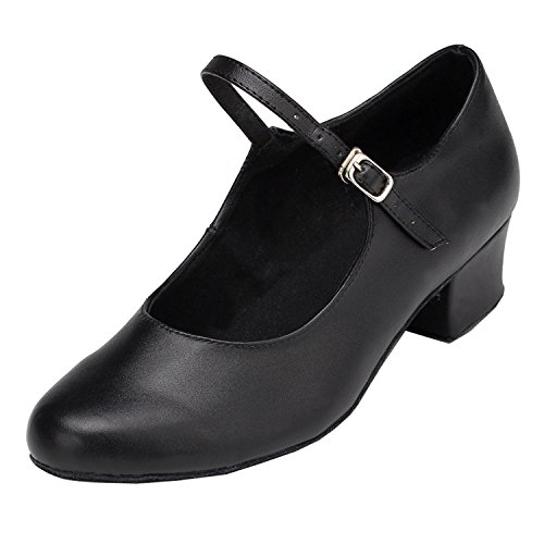 MINITOO Damen Latein Salsa Mary Jane Niedriger Absatz Schwarz Glattleder Tanzschuhe Abendschuhe EU 38.5 von MINITOO