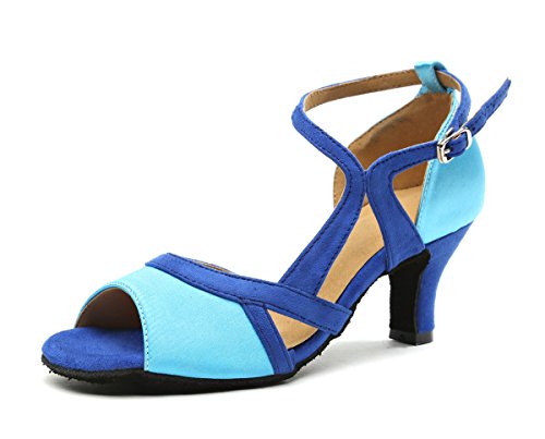 MINITOO Damen Latein Salsa Niedriger Absatz Blau Wildleder Social Tanzschuhe Party Abend Sandalen EU 35.5 von MINITOO