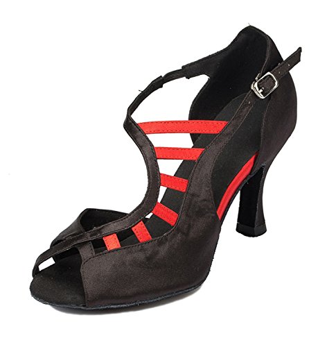 MINITOO Damen Latein Salsa Peep Toe Rot Satin Tanzschuhe Abend Sandalen EU 38.5 von MINITOO