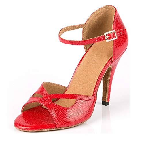 MINITOO Damen Latein Salsa Peep Toe Stiletto Absatzschuhe Rot Synthetik Tanzschuhe Wedding Sandalen EU 40.5 von MINITOO