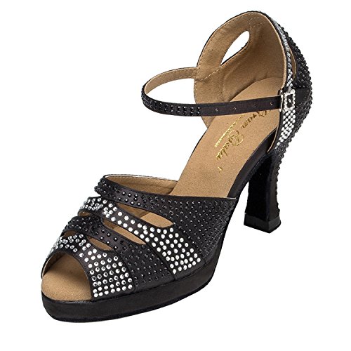 MINITOO Damen Latein Salsa Platform Tanzschuhe mit Strass Bridal Hochzeit Prom Sandalen L128 Schwarz 8cm Absatz EU 36 von MINITOO