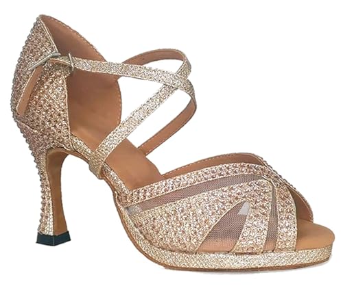 MINITOO Damen Latein Salsa Platform Tanzschuhe mit Strass Bridal Hochzeit Prom Sandalen X502 Gold 9cm Absatz EU 36.5 von MINITOO