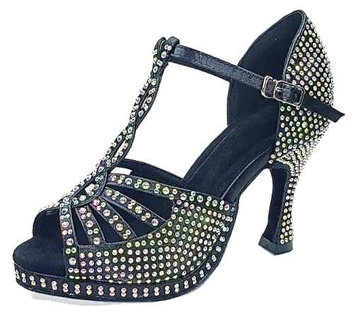 MINITOO Damen Latein Salsa Platform Tanzschuhe mit Strass Bridal Hochzeit Prom Sandalen X521 Schwarz 9cm Absatz EU 37 von MINITOO