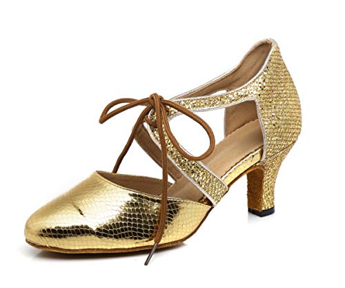 MINITOO Damen Latein Salsa Solid Schnursenkel Closed Toe Gold Glitter Athletic Tanzschuhe Hochzeitsschuhe EU 38 von MINITOO