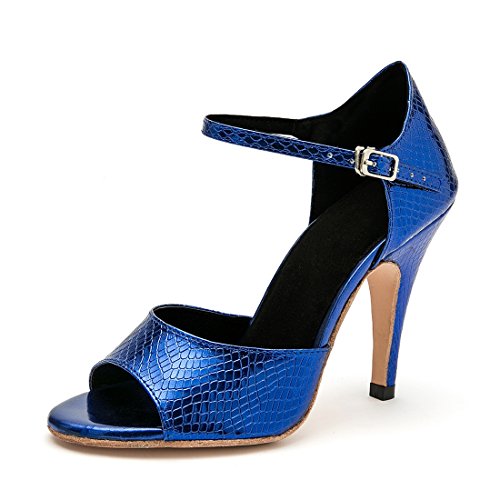 MINITOO Damen Latein Salsa Stiletto Absatzschuhe Snake Blau Synthetik Ballroom Tanzschuhe Party Sandalen EU 37.5 von MINITOO