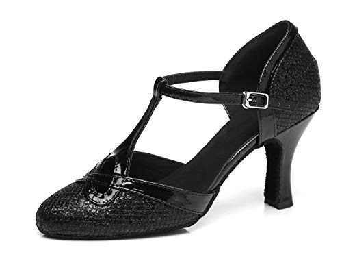 MINITOO Damen Latein Salsa T-Strap Schwarz Glitter Tanzschuhe Party Schuhe EU 37 von MINITOO