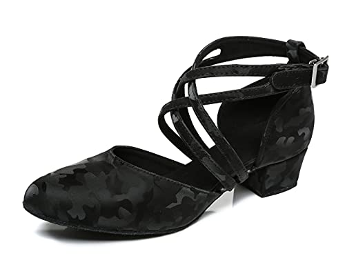 MINITOO Damen Latein Tanzschuhe Salsa Schuhe Blumenmuster Schwarz EU 41.5 von MINITOO