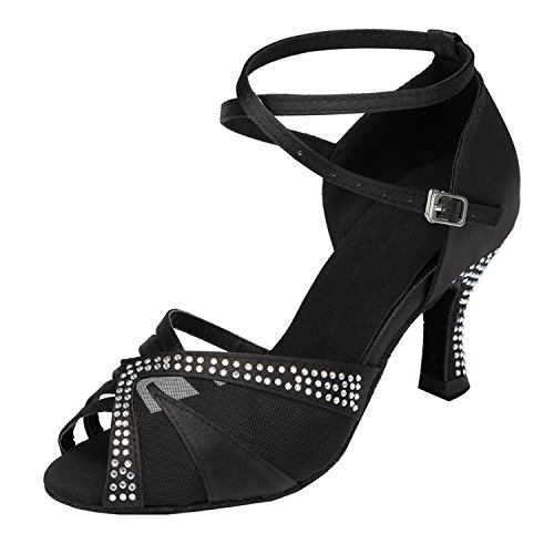 MINITOO Damen Latein Tanzschuhe Salsa Shoes mit Strass Schwarz EU 42 von MINITOO