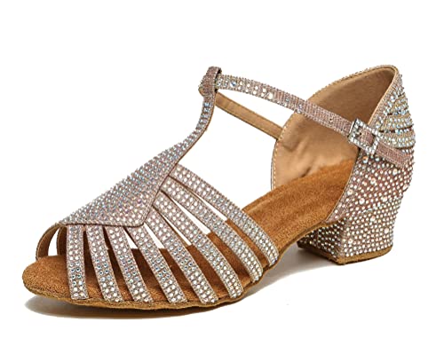 MINITOO Damen Latein Tanzschuhe mit Strass Hochzeit Sandalen L558 Gold 4cm Absatz EU 40 von MINITOO