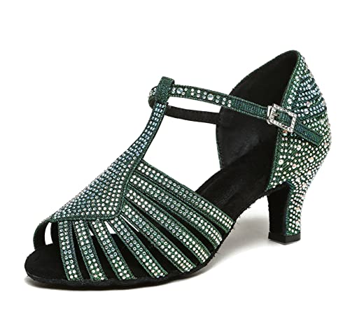 MINITOO Damen Latein Tanzschuhe mit Strass Hochzeit Sandalen L558 Grün 6cm Absatz EU 41.5 von MINITOO