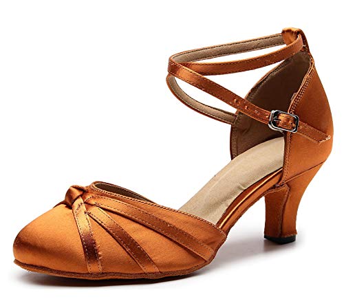 MINITOO Damen Latin Salsa Ankle Strap Bronze Satin Tanzschuhe Hochzeit Prom Pumps EU 35 von MINITOO