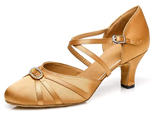 MINITOO Damen Latin Salsa Ankle Strap Bronze Satin Tanzschuhe Hochzeit Prom Pumps EU 36 von MINITOO