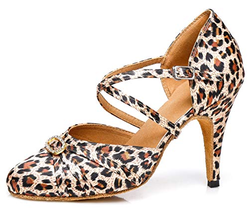 MINITOO Damen Latin Salsa Ankle Strap Leopard Satin Tanzschuhe Hochzeit Prom Pumps EU 39 von MINITOO