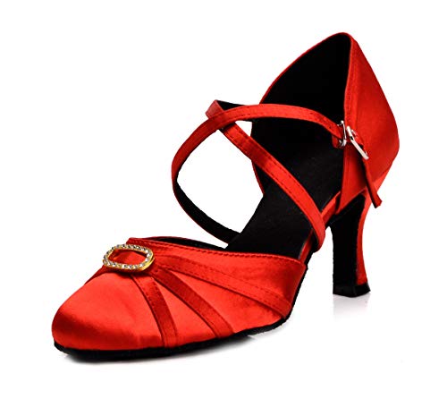 MINITOO Damen Latin Salsa Ankle Strap Rot Satin Tanzschuhe Hochzeit Prom Pumps EU 36 von MINITOO