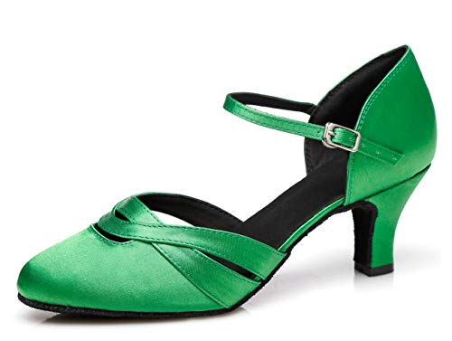 MINITOO Damen Geschlossene Satin Latin Salsa Tanzschuhe Hochzeit Abend Schuhe L152 Grün 6cm Absatz EU 38.5 von MINITOO