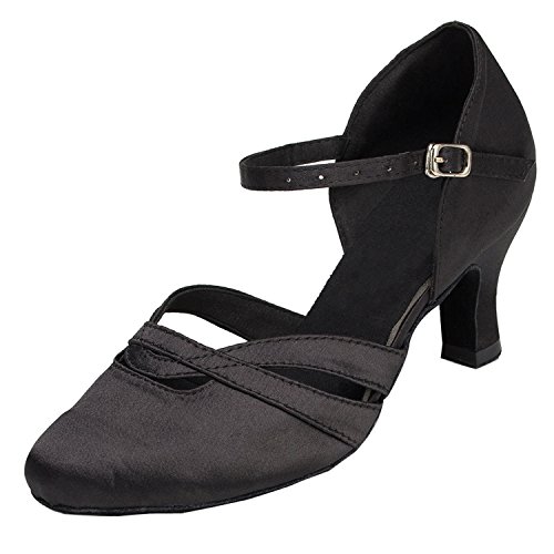 MINITOO Damen Latin Salsa Low Heel Schwarz Satin Tanzschuhe Party Schuhe EU 39 von MINITOO