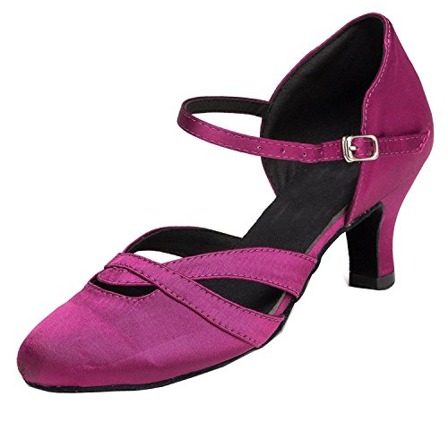 MINITOO Damen Latin Salsa Low Heel Violett Satin Tanzschuhe Party Schuhe EU 37.5 von MINITOO