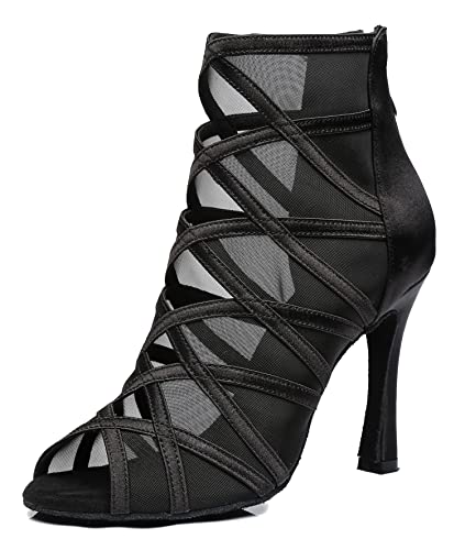 MINITOO Damen Latin Tanzschuhe Solides Reibverschluss Party Sandalen L445 Schwarz EU 35 von MINITOO