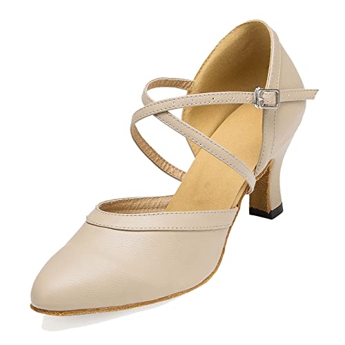 MINITOO Damen Leder Salsa Latin Tanzschuhe Bequem Party Abend Pumps Schuhe HW044 Nude EU 38.5 von MINITOO