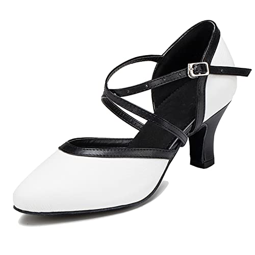 MINITOO Damen Leder Salsa Latin Tanzschuhe Bequem Party Abend Pumps Schuhe HW059 Weib/Schwarz EU 40 von MINITOO