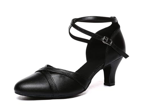 MINITOO Damen Leder Salsa Latin Tanzschuhe Bequem Party Abend Pumps Schuhe L618 Schwarz 6cm Absatz EU 39.5 von MINITOO
