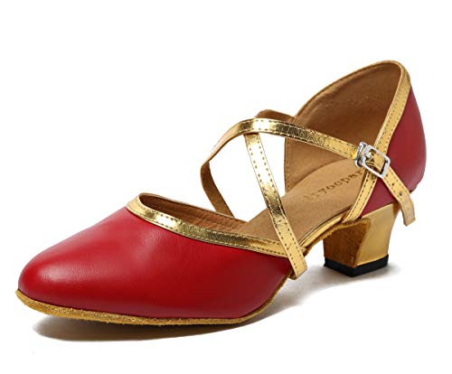 MINITOO Damen Leder Salsa Latin Tanzschuhe Tango Schuhe Burgund/Gold EU 37.5 von MINITOO