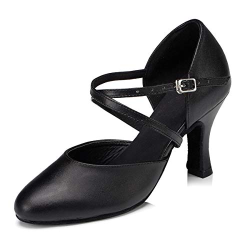 MINITOO Damen Leder Salsa Latin Tanzschuhe Tango Schuhe High Heel Schwarz EU 34.5 von MINITOO