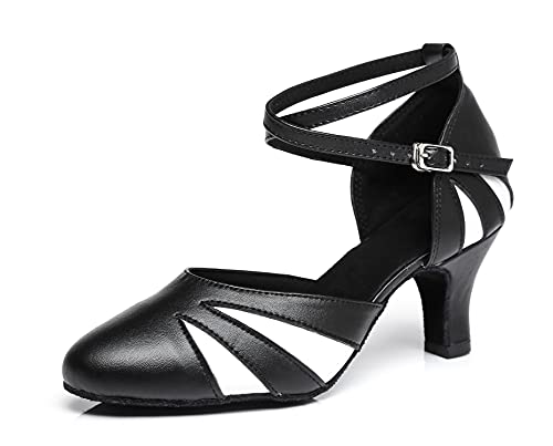 MINITOO Damen Leder Tanzschuhe Ballsaal Heels mit Knöchelriemen L474 Schwarz/Weib EU 38.5 von MINITOO