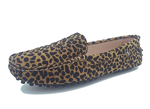 MINITOO Damen Loafer Schuhe Wildleder Flache Schuhe Leopardenmuster Braun EU 36.5 von MINITOO