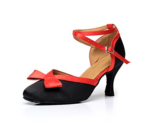 MINITOO Damen Mädchen Lovely Bowknot Satin Tango Salsa Latein Ballsaal Tanzschuhe Hochzeit Party Abend Pumps, Schwarz, 7 cm Absatz, 38 EU von MINITOO
