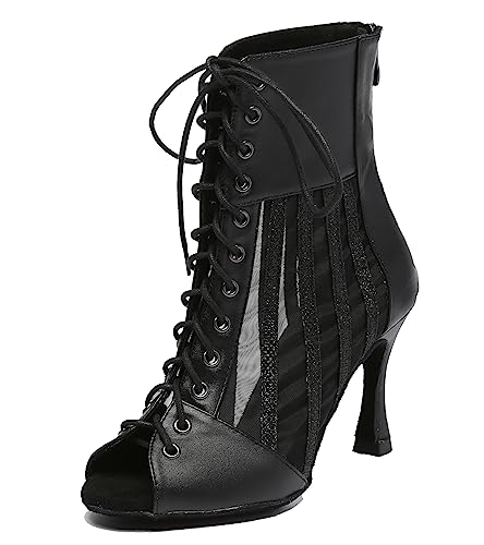 MINITOO Damen Mode Latein Salsa Ballroom Tanzstiefel Mesh Knöchel Sandalen, L572 Black, 38.5 EU von MINITOO