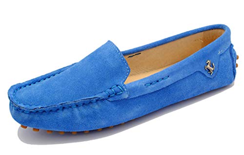 MINITOO Damen Mode Slip-on Blau Wildleder Slipper Mokassins Beilaufig Flache Schuhe EU 38 von MINITOO