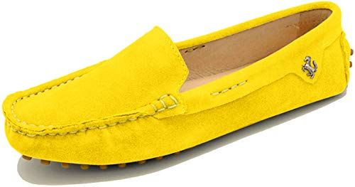 MINITOO Damen Mode Slip-on Wildleder Slipper Mokassins Beilaufig Flache Schuhe Gelb EU 38 von MINITOO