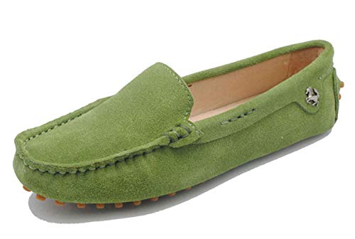 MINITOO Damen Mode Slip-on Wildleder Slipper Mokassins Beilaufig Flache Schuhe Lichtgrün EU 39.5 von MINITOO