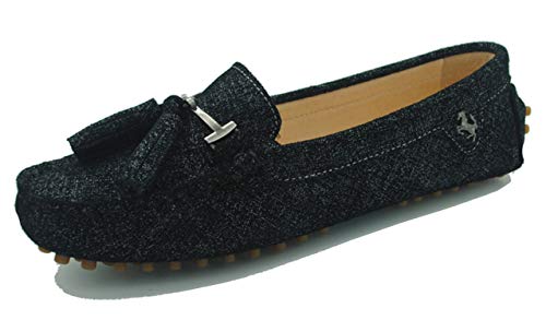 MINITOO Damen Mode Slip-on Wildleder Slipper Mokassins Beilaufig Flache Schuhe Schwarz EU 39 von MINITOO