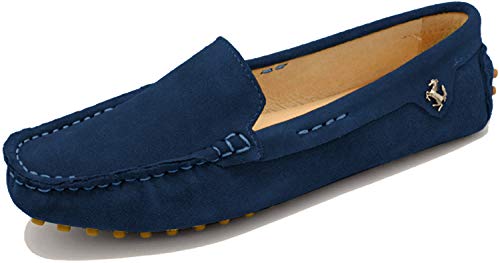 MINITOO Damen Mode Slip-on Wildleder Slipper Mokassins Beilaufig Flache Schuhe Dark Blau EU 40 von MINITOO