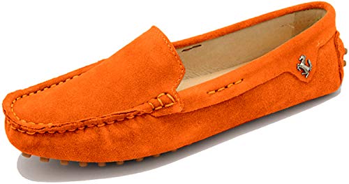 MINITOO Damen Mode Slip-on Wildleder Slipper Mokassins Beilaufig Flache Schuhe Orange EU 40 von MINITOO