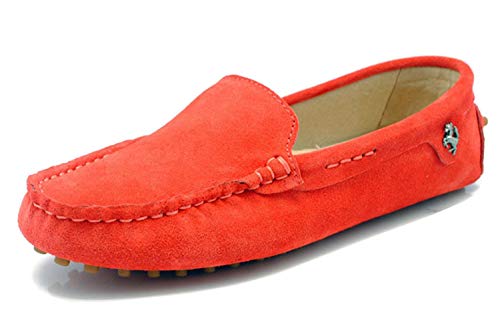 MINITOO Damen Mode Slip-on Wildleder Slipper Mokassins Beilaufig Flache Schuhe Orange Rot EU 37.5 von MINITOO