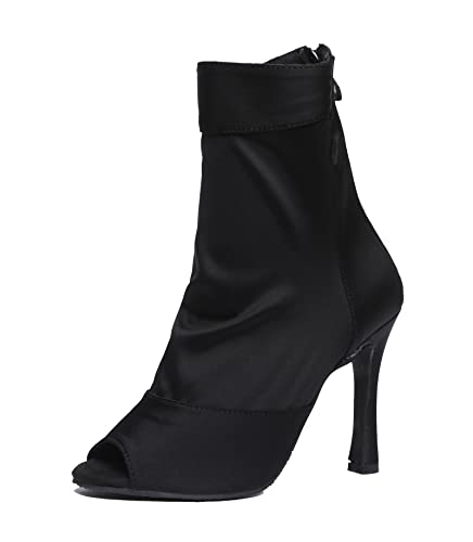 MINITOO Damen Mode Tanzschuhe Reißverschluss Party Stiefeletten L565 Schwarz EU 39 von MINITOO