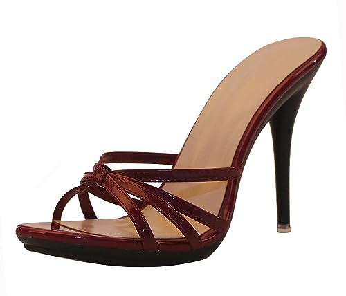 MINITOO Damen Pantoletten Sommer Elegant mit Pfennigabsatz Schlüpfen Mules Sandalen TM003 Weinrot EU 41.5 von MINITOO