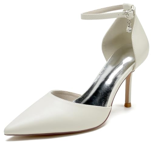 MINITOO Damen Party Absatz fur Damen Spitz Zeh Hochzeits Abend Pumps mit Pfennigabsatz MY140 Ivory EU 39.5 von MINITOO