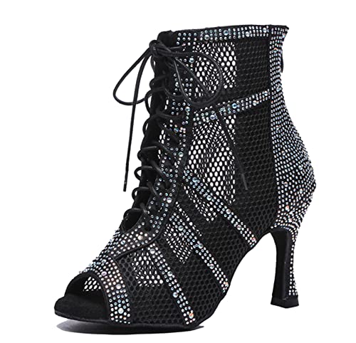 MINITOO Damen Party Stiefeletten Latein Tango Salsa Tanzen Schuhe mit Strass L567 Schwarz 39 von MINITOO