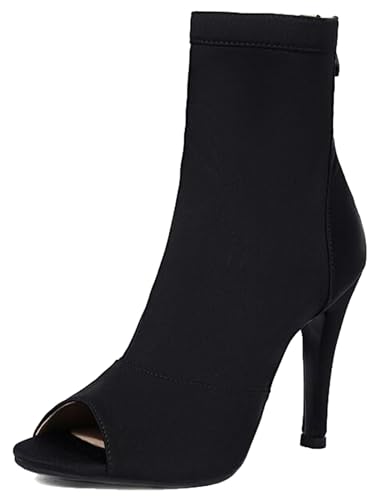 MINITOO Damen Party Stiefeletten Reißverschluss Stiletto Ballsaal Tanzschuhe Z006 Schwarz EU 38 von MINITOO
