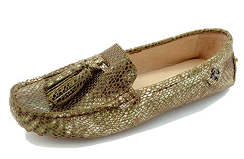 MINITOO Damen Quasten Slip-on Freizeit Slipper Mokassins Sommer Schuhe Gold Leopard EU 38 von MINITOO