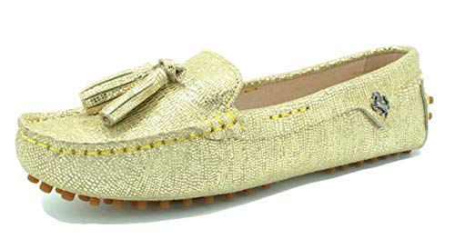 MINITOO Damen Quasten Slip-on Freizeit Slipper Mokassins Sommer Schuhe Gold Snake Print EU 38 von MINITOO
