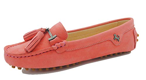 MINITOO Damen Quasten Slip-on Leder Slipper Mokassins Fahren Flache Schuhe Pink EU 40 von MINITOO