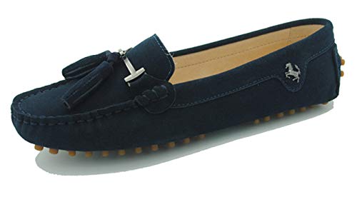 MINITOO Damen Quasten Slip-on Wildleder Leder Freizeit Slipper Mokassins Sommer Flache Schuhe Dunkelblau EU 37.5 MINITOO Damen Quasten Slip-on Wildleder Leder Freizeit Slipper Mokassins Sommer Flache Schuhe Dunkelblau EU 37.5 von MINITOO